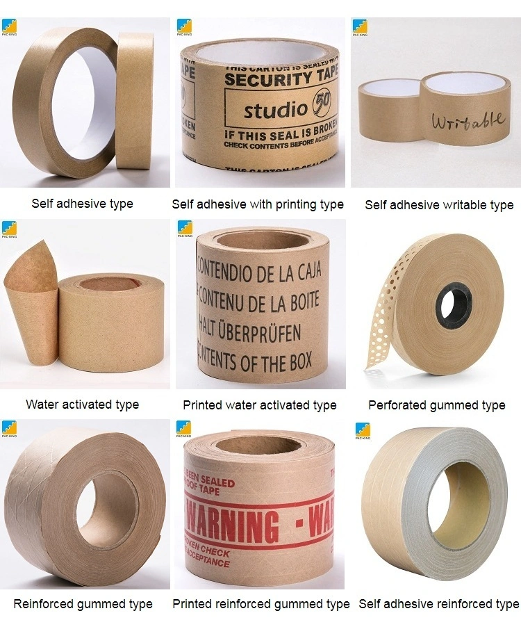 Eco Friendly Water Activated Reinforced Gummed Shipping Logo White Self Adhesive Gum Kraft Paper Packaging Tape Jumbo Roll