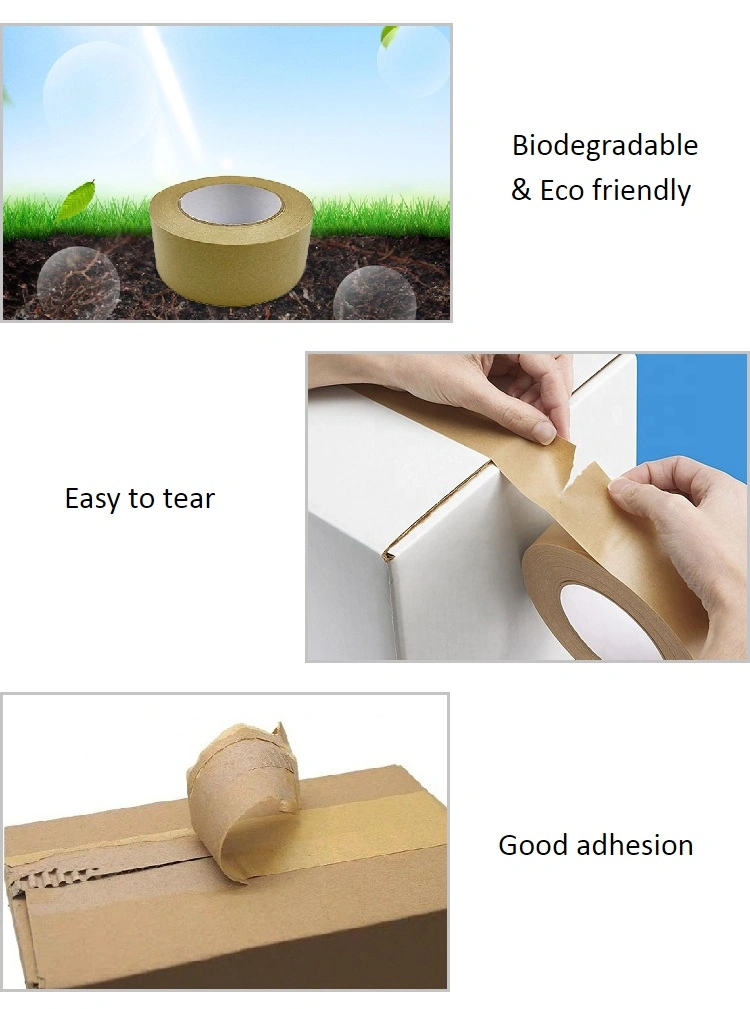 Eco Friendly Water Activated Reinforced Gummed Shipping Logo White Self Adhesive Gum Kraft Paper Packaging Tape Jumbo Roll